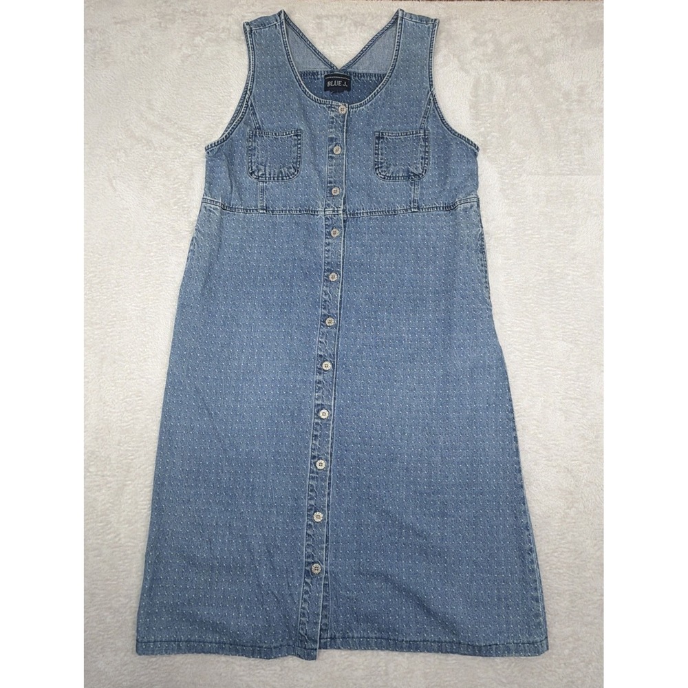 Vintage Blue J. Sleeveless Denim Button Up Long Country Dress Woman's Medium